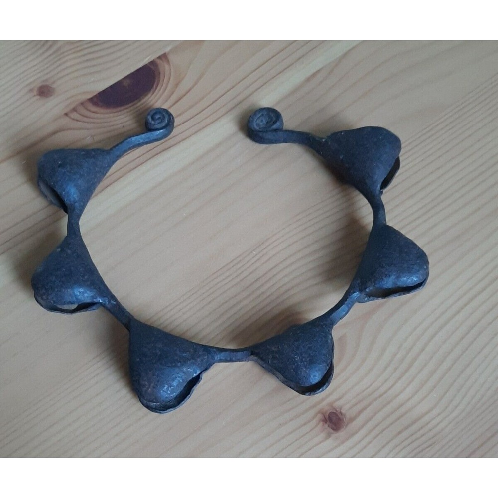 Primitive Antique Wrought Iron Ring Jingle Bells Hand Held Rattle Metalwork